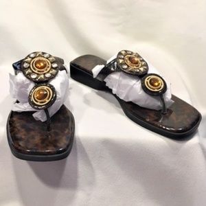 Stefani Collection Embellished Gold Sandals, Sz 7